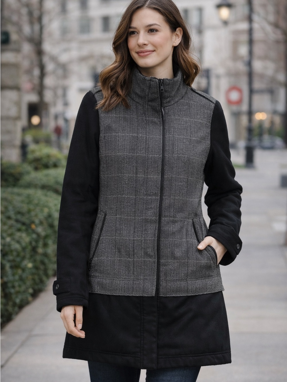prAna Caprise Women S Gravel Wool Blend Chevron Convertible Insulated Jacket NWT